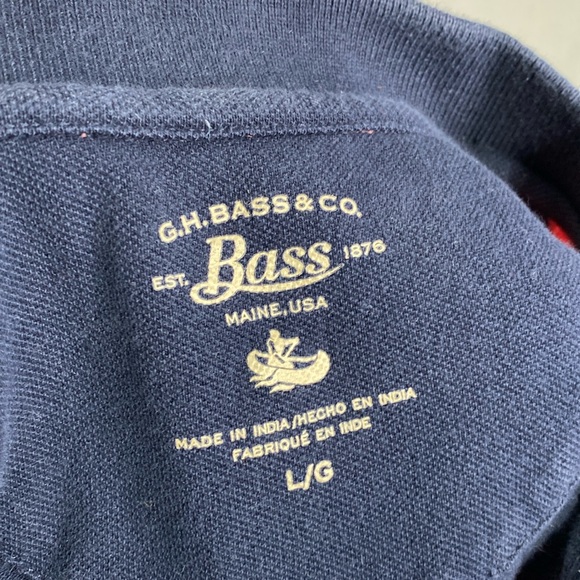 Bass & Co vintage polo shirt classic striped cotton preppy navy pink large beach - Picture 4 of 4